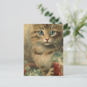 ヴィンテージクリスマスの子猫 ポストカード (スタンド正面)