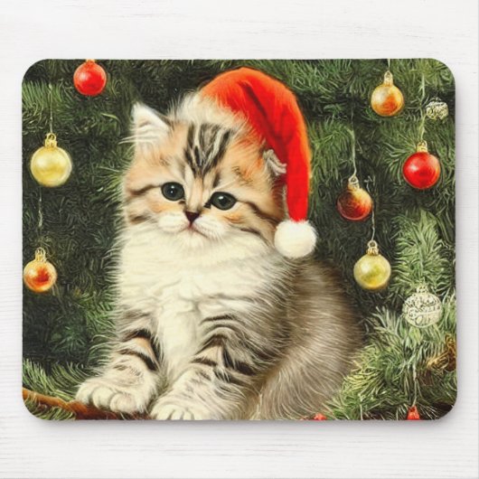 ヴィンテージクリスマスの子猫 マウスパッド (正面)