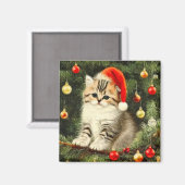 ヴィンテージクリスマスの子猫 マグネット (正面/裏面)