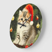 ヴィンテージクリスマスの子猫 ラージ壁時計 (傾斜)