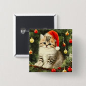 ヴィンテージクリスマスの子猫 缶バッジ (正面&裏面)