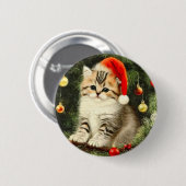 ヴィンテージクリスマスの子猫 缶バッジ (正面&裏面)