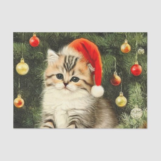 ヴィンテージクリスマスの子猫 薄葉紙 (正面)