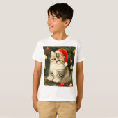 ヴィンテージクリスマスの子猫 Tシャツ (正面フル)