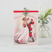 ヴィンテージクリスマスの少女がサンタクロースと踊る シーズンカード (スタンド正面)