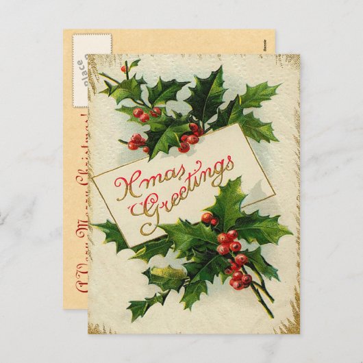 ヴィンテージクリスマスの挨拶 シーズンポストカード (正面/裏面)