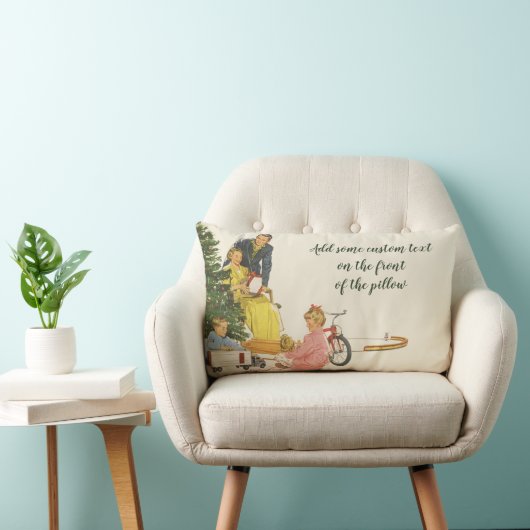 ヴィンテージクリスマスの朝、家族でプレゼントを開ける ランバークッション (椅子)