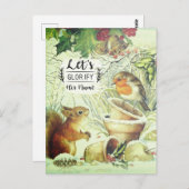 ヴィンテージクリスマスの森の動物たち inspirational ポストカード (正面/裏面)