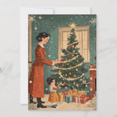 ヴィンテージクリスマスの母と子飾のツリー シーズンカード (正面)