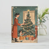 ヴィンテージクリスマスの母と子飾のツリー シーズンカード (スタンド正面)