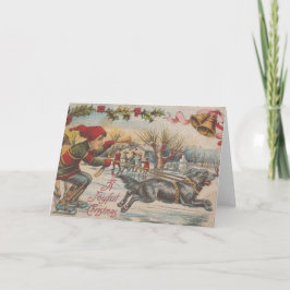 ヴィンテージクリスマスの氷のスケートで滑ると犬 シーズンカード