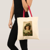 ヴィンテージクリスマスの若い女性が可愛い トートバッグ (正面(商品))