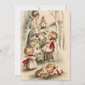 ヴィンテージクリスマスの赤ちゃん天使が木を飾る シーズンカード (正面)