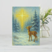 ヴィンテージクリスマスの赤ちゃん鹿と金の十字架 シーズンカード (スタンド正面)