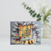 ヴィンテージクリスマスの雪だるま動物 ホリデーポストカード (スタンド正面)