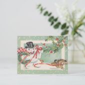 ヴィンテージクリスマスの雪だるま ホリデーポストカード (スタンド正面)