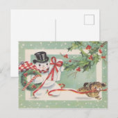 ヴィンテージクリスマスの雪だるま ホリデーポストカード (正面/裏面)