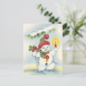 ヴィンテージクリスマスの雪だるま ホリデーポストカード (スタンド正面)