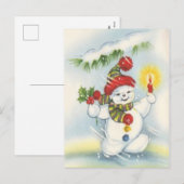 ヴィンテージクリスマスの雪だるま ホリデーポストカード (正面/裏面)