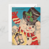 ヴィンテージクリスマスの雪だるま　ホリデー ポストカード (正面/裏面)