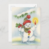 ヴィンテージクリスマスの雪だるま　ホリデー ポストカード (正面/裏面)
