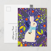 ヴィンテージクリスマスの雪のウサギの冬 シーズンポストカード (正面/裏面)