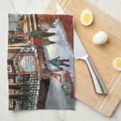 ヴィンテージクリスマスの雪の風景 キッチンタオル (四つ折り)