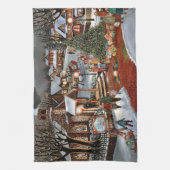 ヴィンテージクリスマスの雪の風景 キッチンタオル (縦)