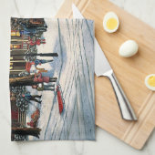 ヴィンテージクリスマスの雪の風景 キッチンタオル (四つ折り)