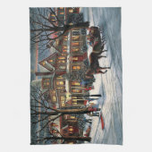 ヴィンテージクリスマスの雪の風景 キッチンタオル (縦)