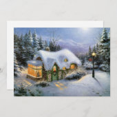 ヴィンテージクリスマスの雪の風景 シーズンカード (正面/裏面)