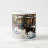 ヴィンテージクリスマスの雪の風景 ジャンボコーヒーマグカップ (正面)