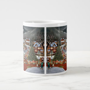 ヴィンテージクリスマスの雪の風景 ジャンボコーヒーマグカップ