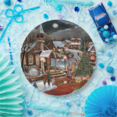 ヴィンテージクリスマスの雪の風景 ペーパープレート (パーティー)