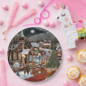 ヴィンテージクリスマスの雪の風景 ペーパープレート (パーティー)