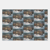 ヴィンテージクリスマスの雪の風景 ラッピングペーパーシート (正面2)