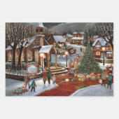ヴィンテージクリスマスの雪の風景 ラッピングペーパーシート (正面3)