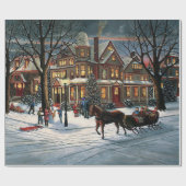 ヴィンテージクリスマスの雪の風景 ラッピングペーパー (フラット)