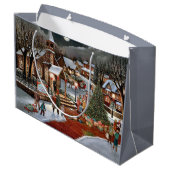 ヴィンテージクリスマスの雪の風景 ラージペーパーバッグ (裏面アングル)