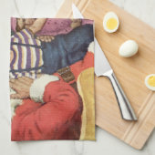 ヴィンテージクリスマスの願い、サンタの膝の上の少年 キッチンタオル (四つ折り)