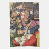 ヴィンテージクリスマスの願い、サンタの膝の上の少年 キッチンタオル (縦)