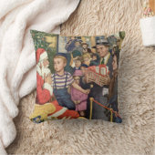 ヴィンテージクリスマスの願い、サンタの膝上の少年 クッション (ブランケット)