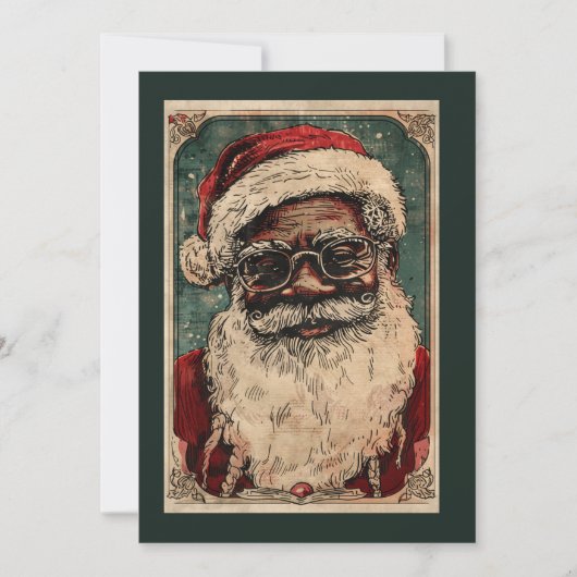 ヴィンテージクリスマスの黒いサンタクロース メガネをかけたサンタ シーズンカード (正面)