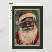ヴィンテージクリスマスの黒いサンタクロース メガネをかけたサンタ シーズンカード (正面/裏面)