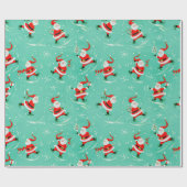 ヴィンテージクリスマスアイススケートで滑るサンタラッピング紙 ラッピングペーパー (フラット)