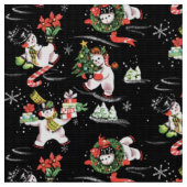 ヴィンテージクリスマスアイススケートで滑る雪だるま ファブリック (クローズアップ)