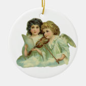 ヴィンテージクリスマスアンジェルスビクトリアン音楽ヴァイオリン セラミックオーナメント (正面)