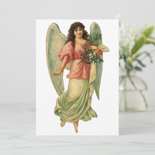 ヴィンテージクリスマスアンティークエンジェルインピンク招待状 招待状 (スタンド正面)