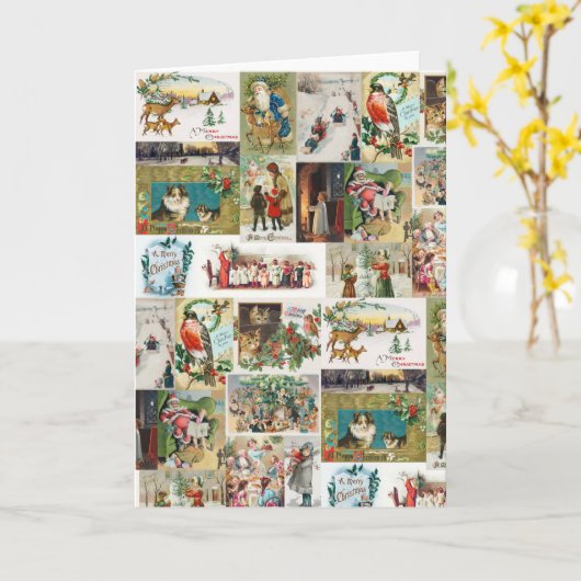 ヴィンテージクリスマスアンティークコラージュクリスマス カード (黄色い花)