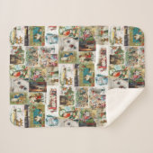 ヴィンテージクリスマスアンティークコラージュクリスマス シェルパブランケット (正面(横))